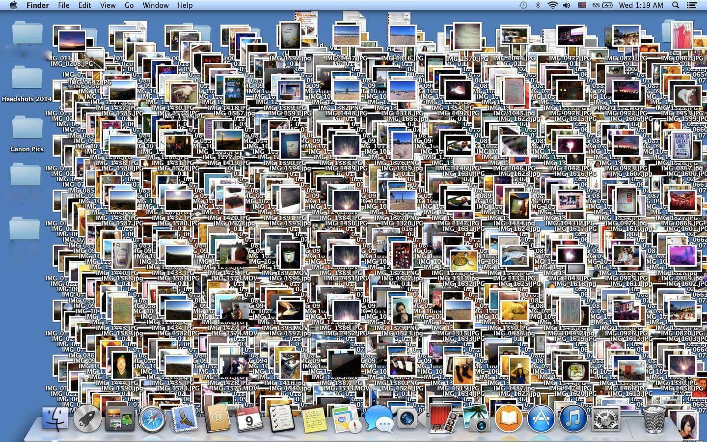A desktop of image files.