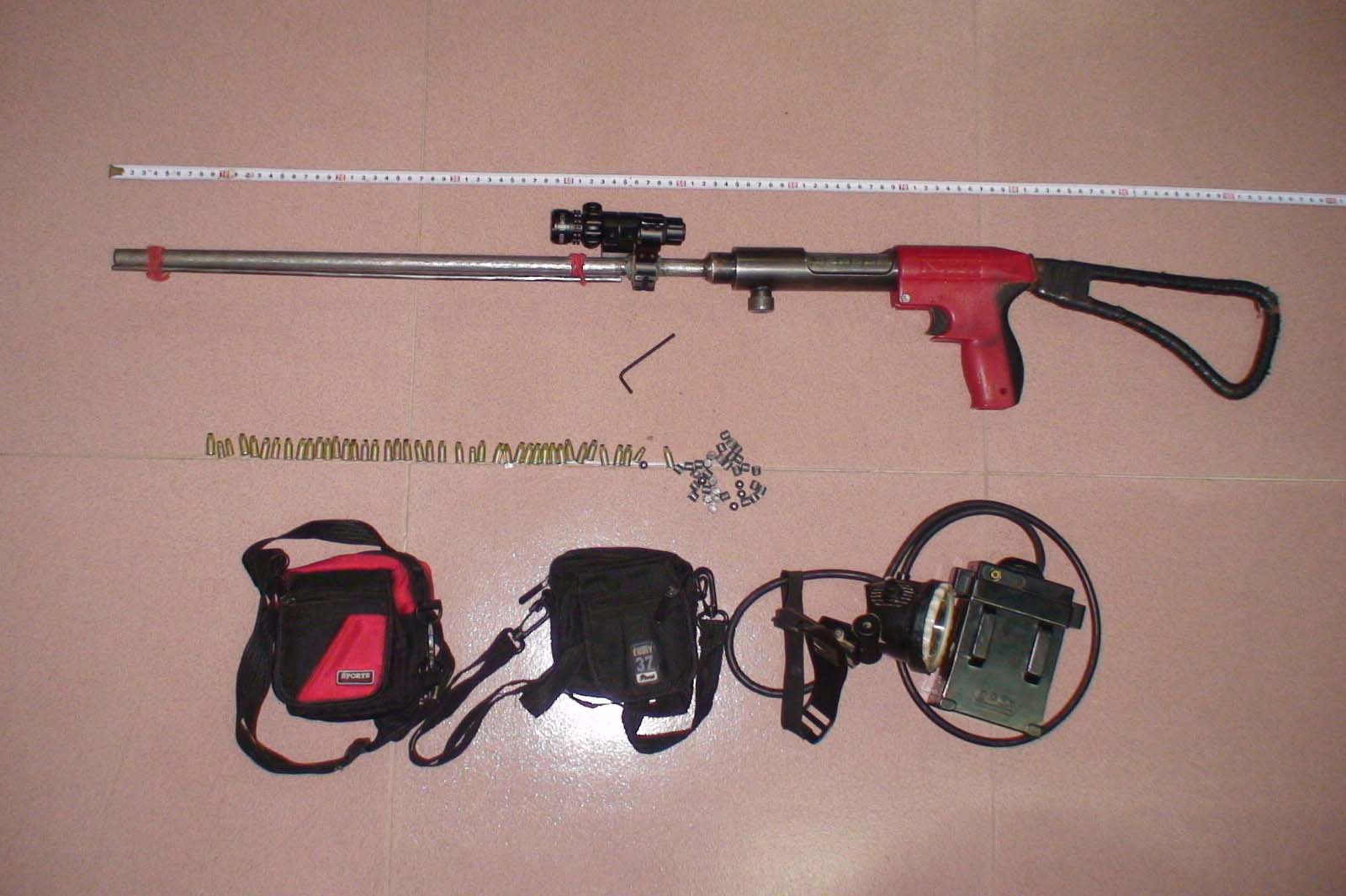 Various .22 ramset type nail gun adaptions commonly seized during poaching related arrests in China.